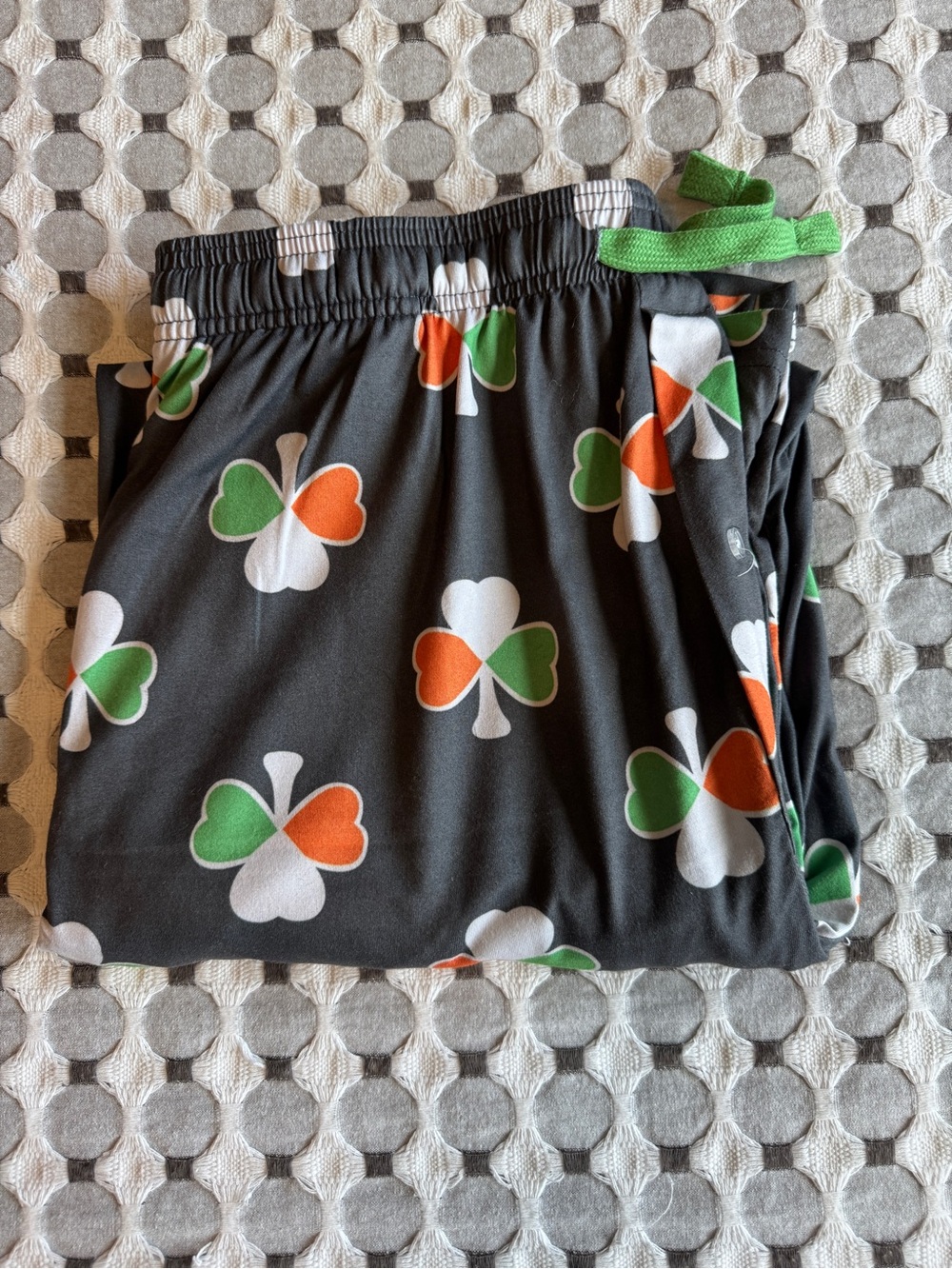 Bioworld Black PJ pants with Green Orange and White Shamrocks - Picture 3 of 3